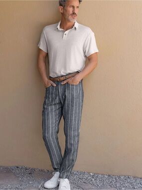 Alex Crane Linen Men's Gray Pinstripe Pants 33